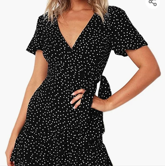 Chiffon ruffle mini dress with belt - Picture 2 of 8